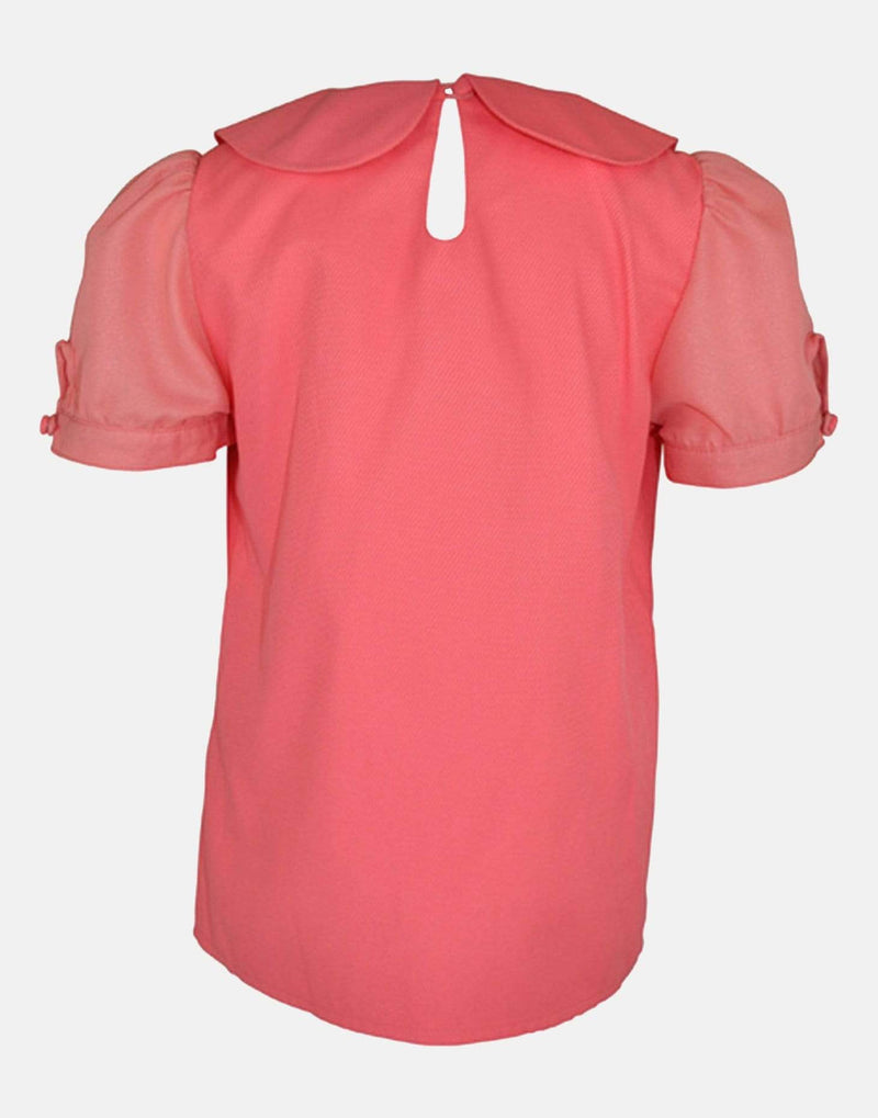 girls blouse pink coral runched collar puff sleeves lined vintage traditional casual princess party 