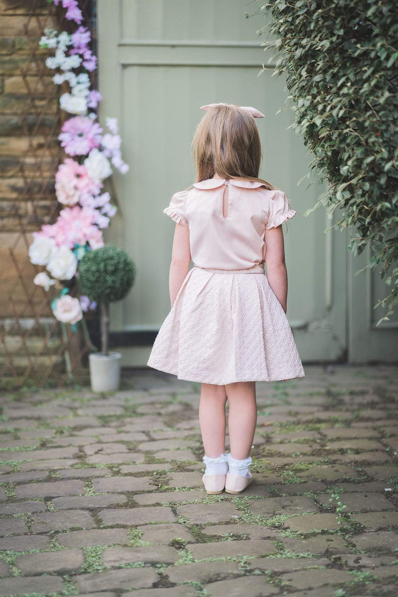 girls skirt blush pink box pleats jacquard petticoats lined vintage princess casual traditional elasticated piping