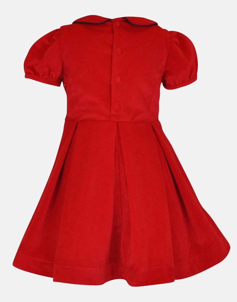 girls toddler dress red velvet peter pan collar box pleats lined petticoats puff sleeves vintage traditional princess party luxury cotton