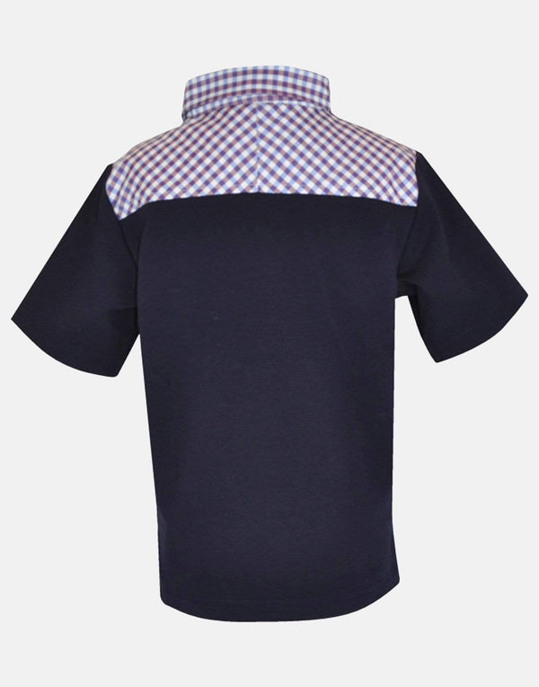 boys cotton shirt polo navy blue pale blue collar button down short sleeve pocket smart dapper vintage unique