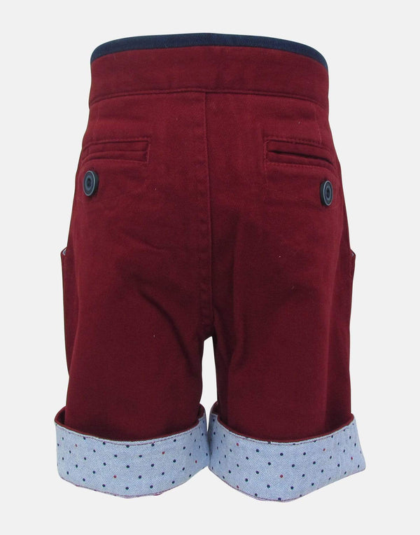 boys cotton shorts red navy blue spotted spot spotty pocket smart vintage unique turn up dapper toddler