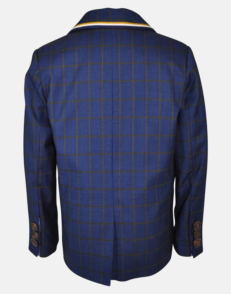 boys blazer jacket blue floral checked check suit three piece pocket smart dapper vintage unique