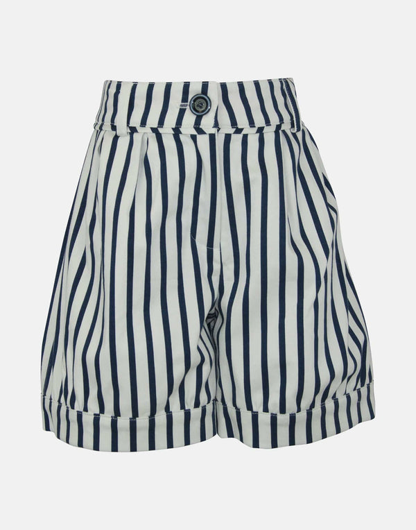 girls cotton shorts navy white striped pocket smart vintage unique turn up