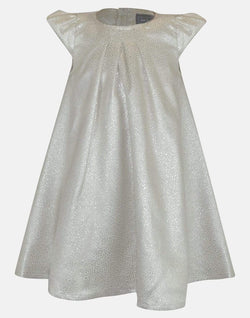 girls shimmer dress a line princess party vintage cotton cap sleeves button back pleated bodice