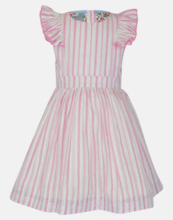 girls dress gathered skirt frill sleeves pink striped vintage traditional princess party petticoats