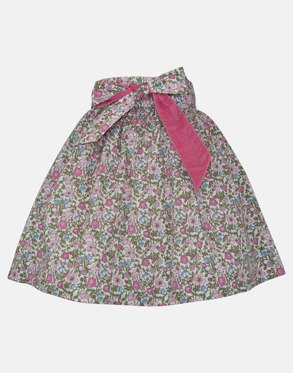 girls skirt floral pink green white petticoats casual princess vintage traditional lined sash tie bow 