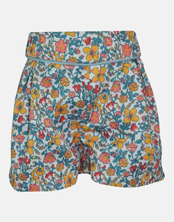 girls cotton shorts yellow white pink green floral smart vintage unique turn up toddler