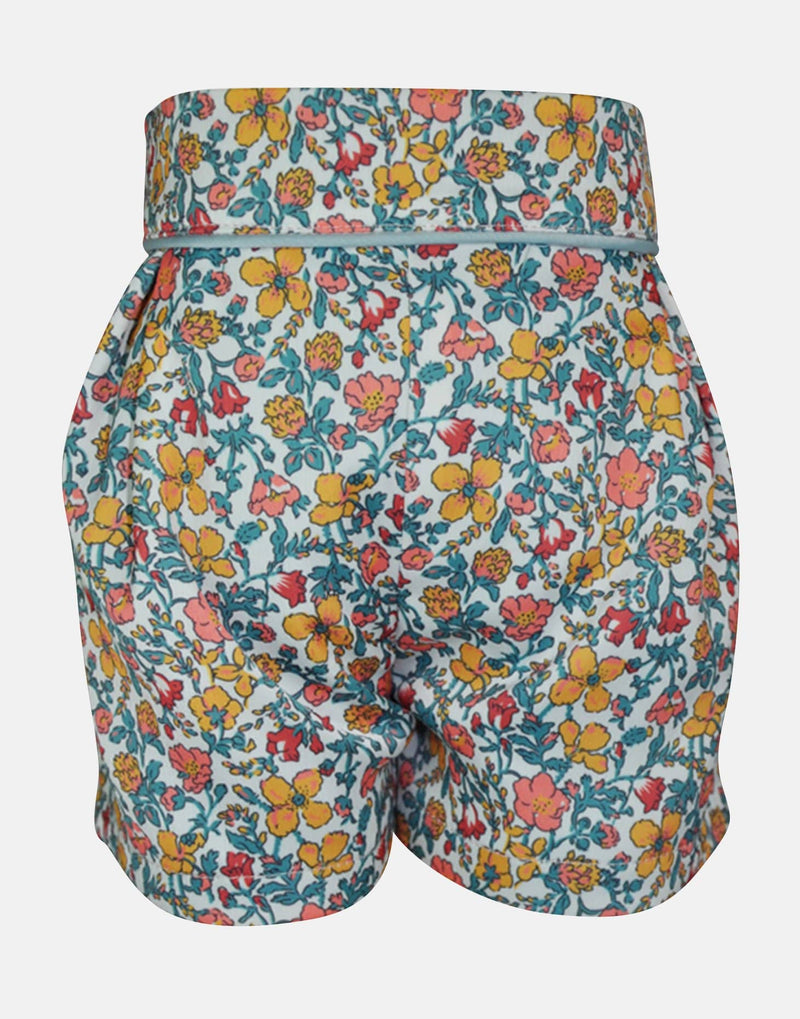 girls cotton shorts yellow white pink green floral smart vintage unique turn up toddler