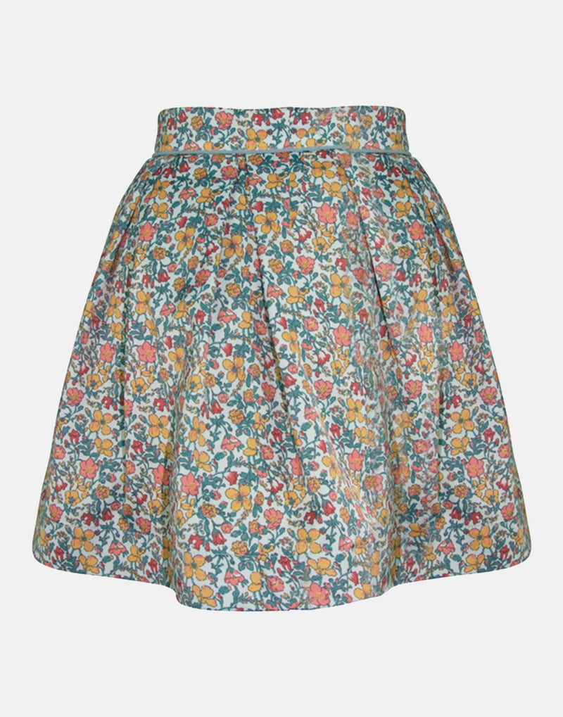 girls skirt floral pink green orange lined petticoats vintage traditional princess casual box pleats