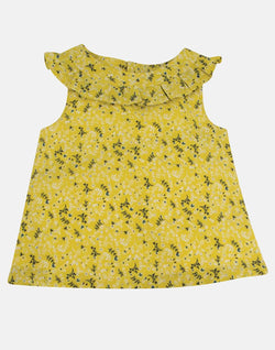 girls blouse yellow floral sleeveless frill collar lined button back vintage retro traditional princess party casual