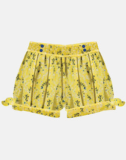 girls cotton shorts yellow white blue buttons floral smart vintage unique turn up toddler