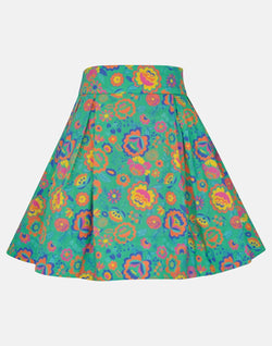 girls skirt cotton petticoats box pleats lined green pink yellow floral vintage traditional princess casual