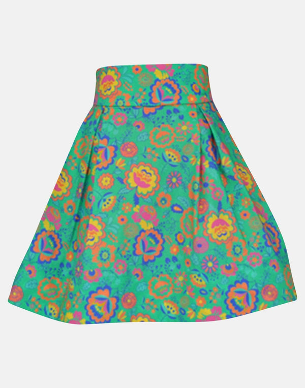 girls skirt cotton petticoats box pleats lined green pink yellow floral vintage traditional princess casual