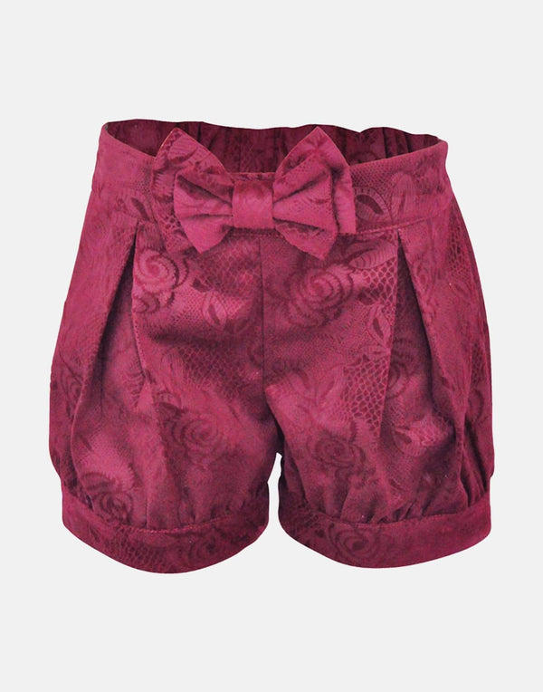 girls cotton shorts burgundy bow velvet smart vintage unique toddler pleated