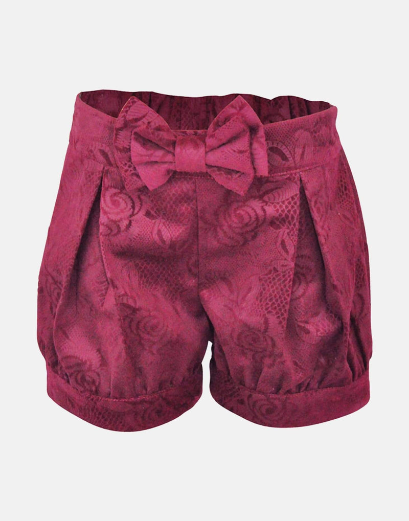 girls cotton shorts burgundy bow velvet smart vintage unique toddler pleated