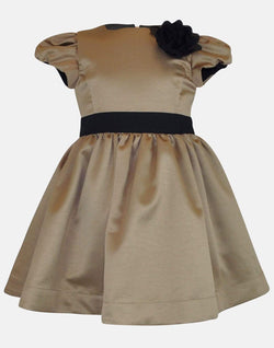 girls dress gold satin black bow cap sleeve toddler vintage traditional luxury cotton princess party lined petticoats