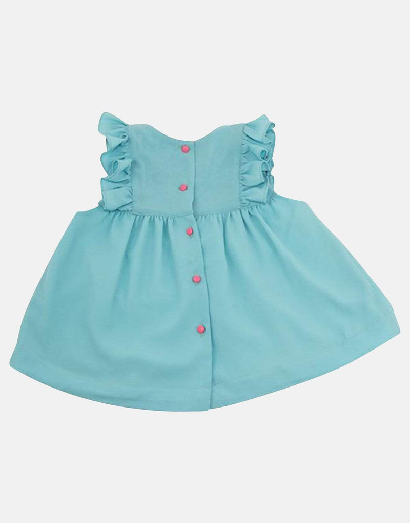girls aqua blue blouse sleeveless frills gathered toddler vintage traditional party lined