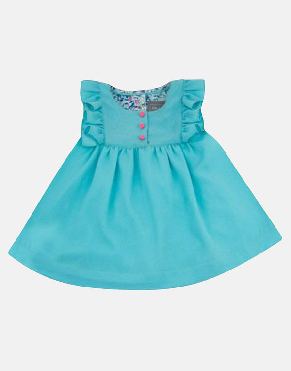 girls aqua blue blouse sleeveless frills gathered toddler vintage traditional party lined 