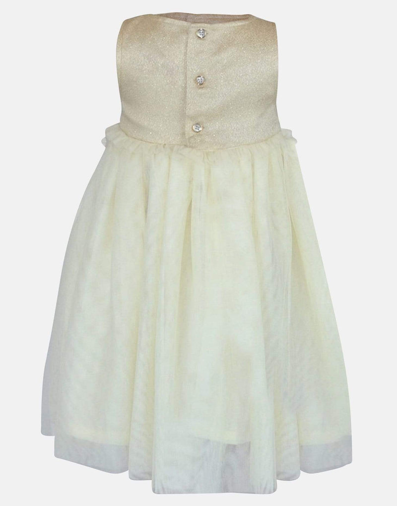 girls toddler dress gold cream bow netting sleeveless lined button back vintage traditional princess party