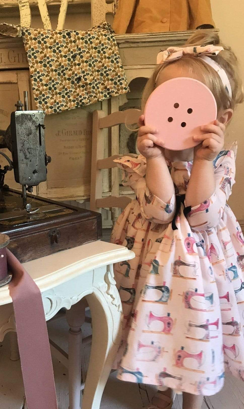 girls toddler dress sewing print pink purple navy bow long sleeve pin tucks empire line frills lined button back vintage traditional princess party luxury cotton