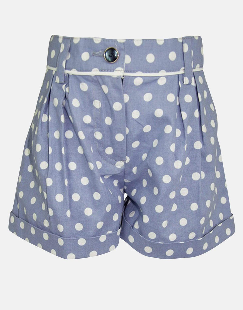 girls cotton shorts pale blue white spotted spot spotty turn up smart vintage unique