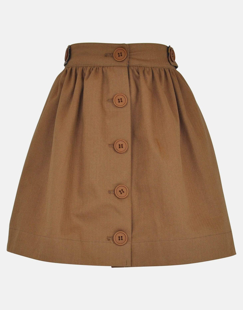 girls skirt brown button down gathered lined vintage traditional casual princess