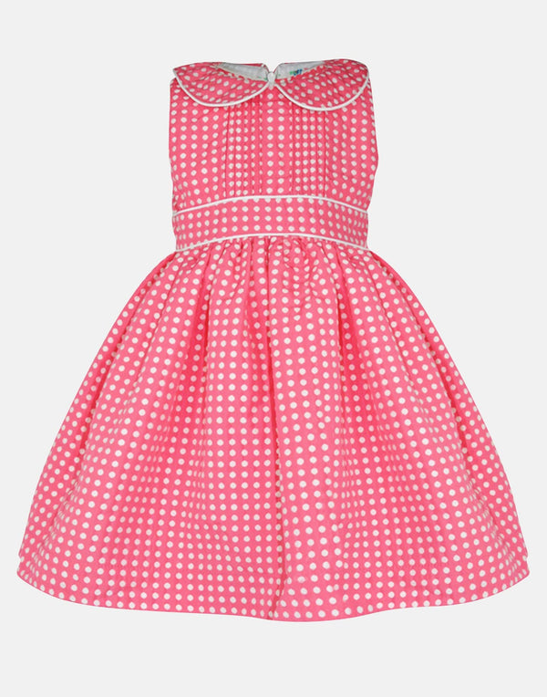 girls toddler sleeveless dress peter pan collar pink white spot spotted spotty petticoats vintage princess party traditional luxury cotton lined pin tucks