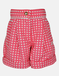 girls cotton pink white spotted spot spotty  turn up smart vintage unique toddler pocket shorts 