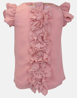 girls blouse pink gold shimmer ruffles frill sleeves lined vintage traditional princess party button back