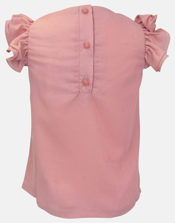 girls blouse pink gold shimmer ruffles frill sleeves lined vintage traditional princess party button back