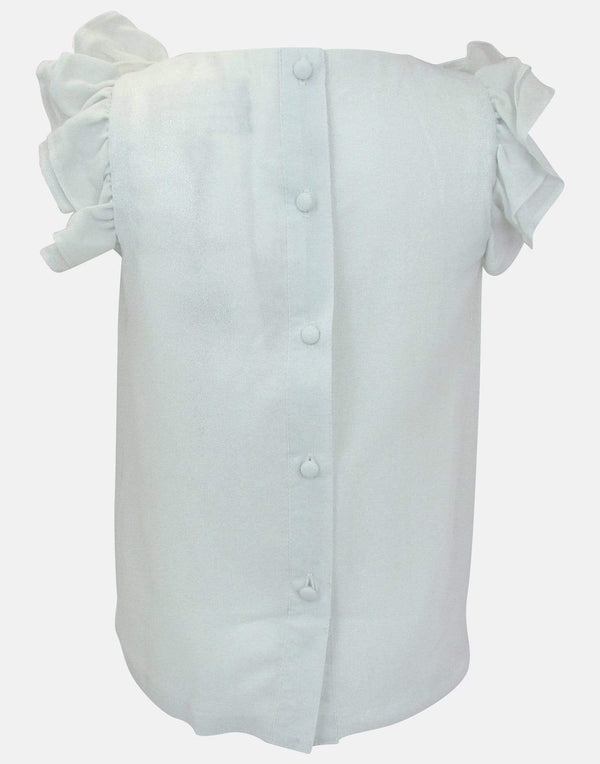 girls blouse sleeveless shimmer white frills lined button back vintage traditional princess party