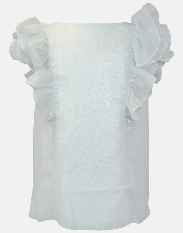girls blouse sleeveless shimmer white frills lined button back vintage traditional princess party 