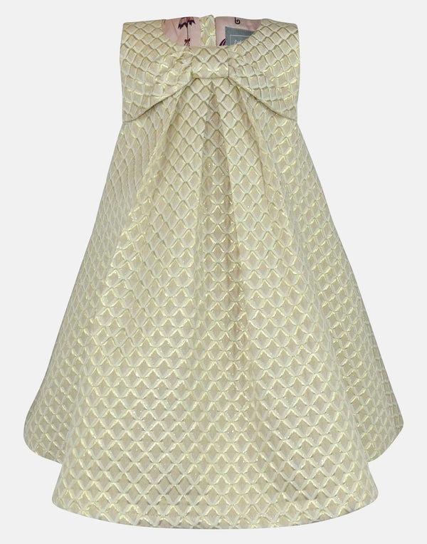girls dress a line gold cream jacquard bow lined sleeveless vintage traditional princess party luxury cotton  toddler