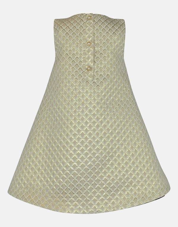 girls dress a line gold cream jacquard bow lined sleeveless vintage traditional princess party luxury cotton toddler