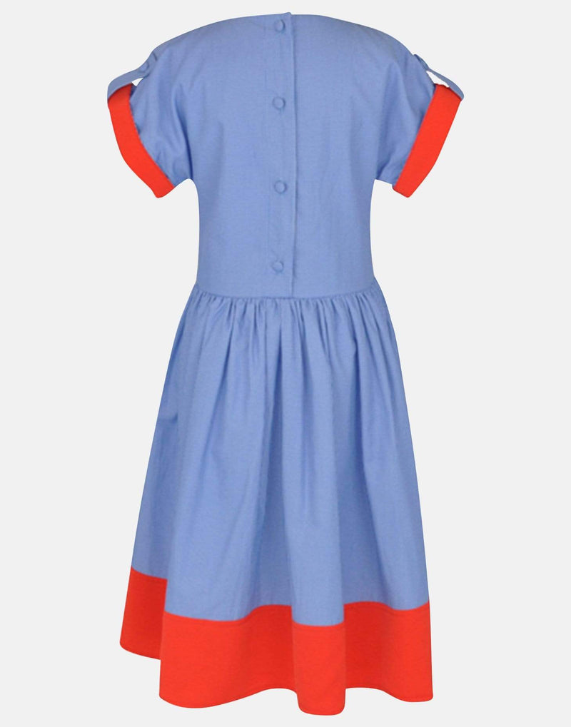 girls dress blue orange striped gathered skirt vintage traditional princess party luxury cotton lined button back