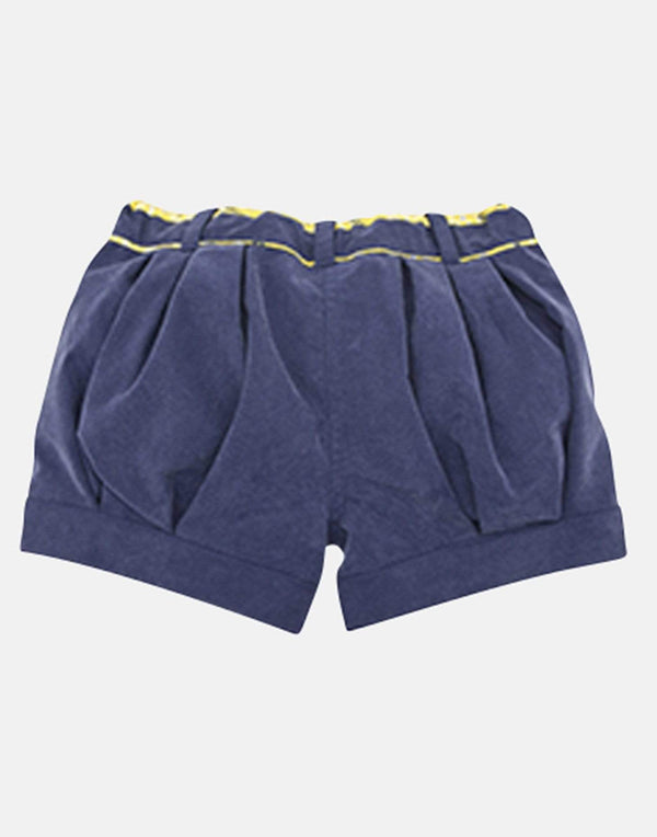 girls cotton shorts blue yellow pocket smart vintage unique turn up toddler