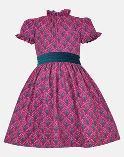 girls dress pink magenta petticoats frills pin tucks satin lined cap sleeves vintage traditional princess party luxury cotton 