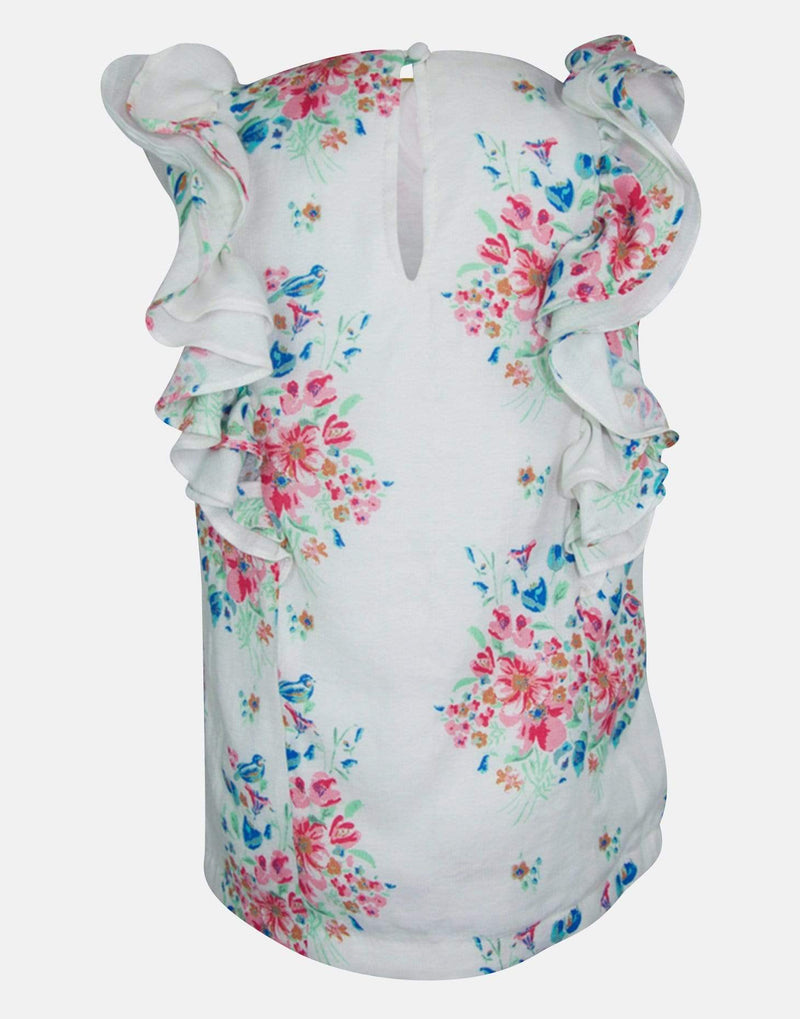 girls blouse floral sleeveless pink blue white frills lined traditional vintage party
