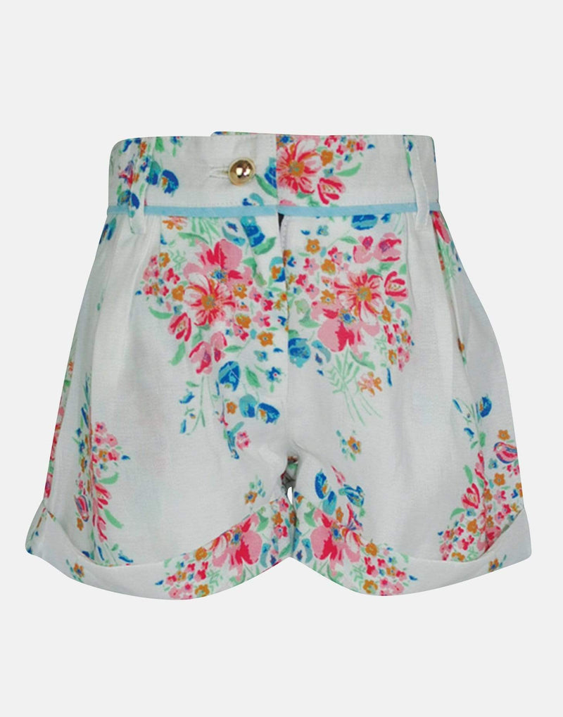 girls cotton shorts blue pink floral pocket smart vintage unique turn up 