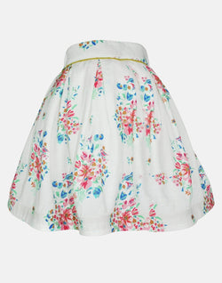 girls skirt white pink blue floral box pleat petticoat lined vintage traditional casual princess elasticated 