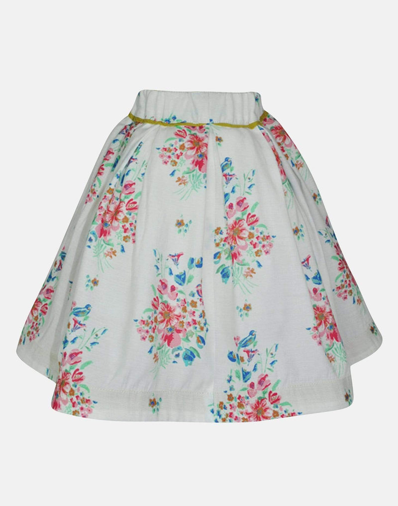 girls skirt white pink blue floral box pleat petticoat lined vintage traditional casual princess elasticated
