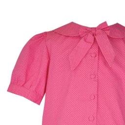 girls blouse pink white spot cap sleeve  bow collar traditional  trim unique elegant casual vintage retro lined