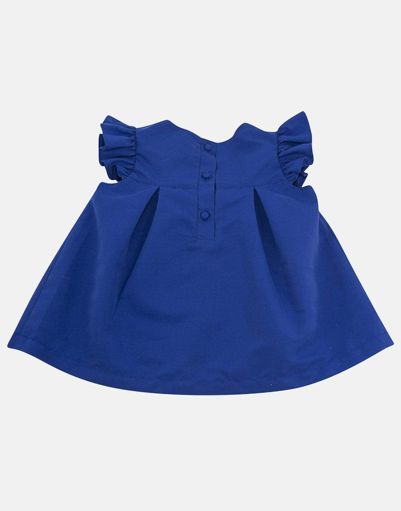 girls toddler blouse blue frill sleeve lined bow vintage traditional party button back unique print
