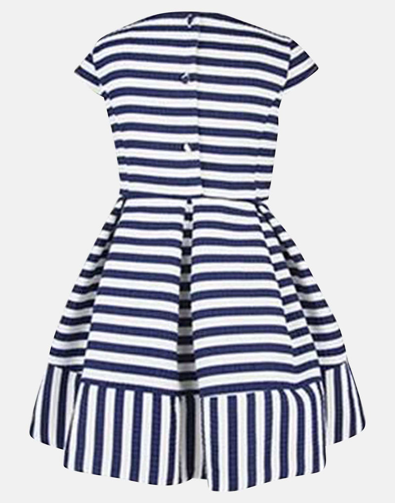girls dress navy white striped box pleats cap sleeves petticoats lined vintage princess party traditional luxury cotton