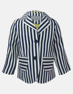 girls jacket blazer navy white stripe striped pockets floral print yellow unique smart vintage traditional 