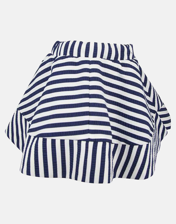 girls skirt navy white striped stripe box pleat petticoats lined causal princess vintage traditional cotton gathered
