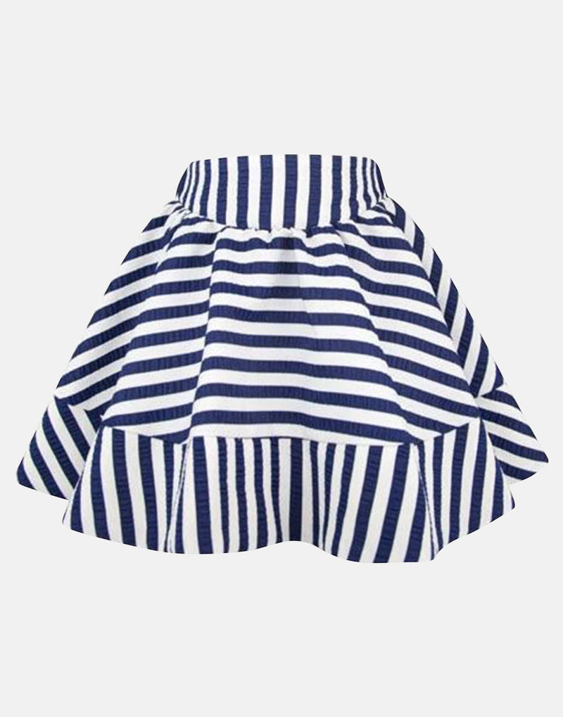 girls skirt navy white striped stripe box pleat petticoats lined causal princess vintage traditional cotton gathered
