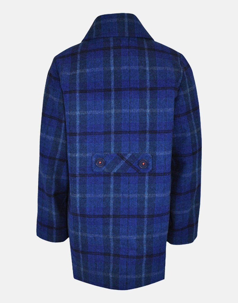 girls coat jacket wool navvy blue checked check embroidered floral unique pockets lined vintage traditional smart