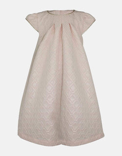 girls blush pink a line jacquard cap sleeves lined frills vintage traditional princess party luxury cotton button back