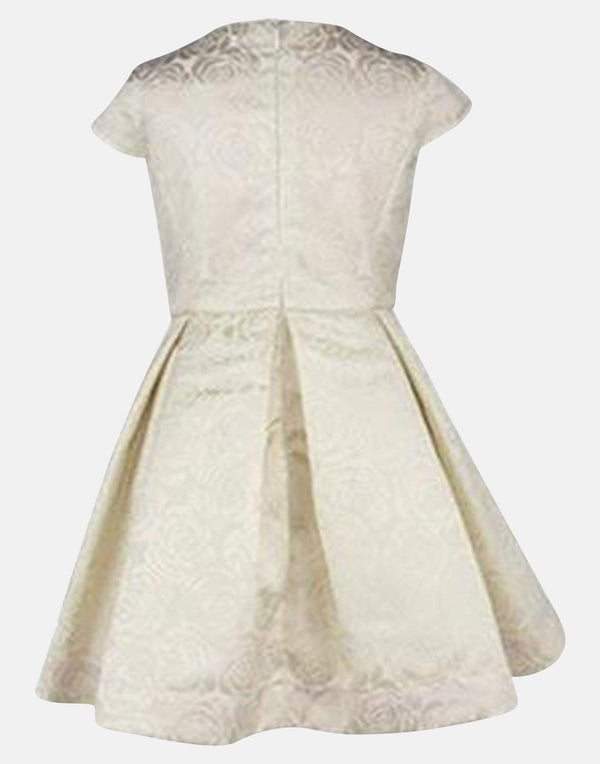 girls cream jacquard dress box pleats lined petticoats luxury cotton vintage traditional princess party cap sleeves